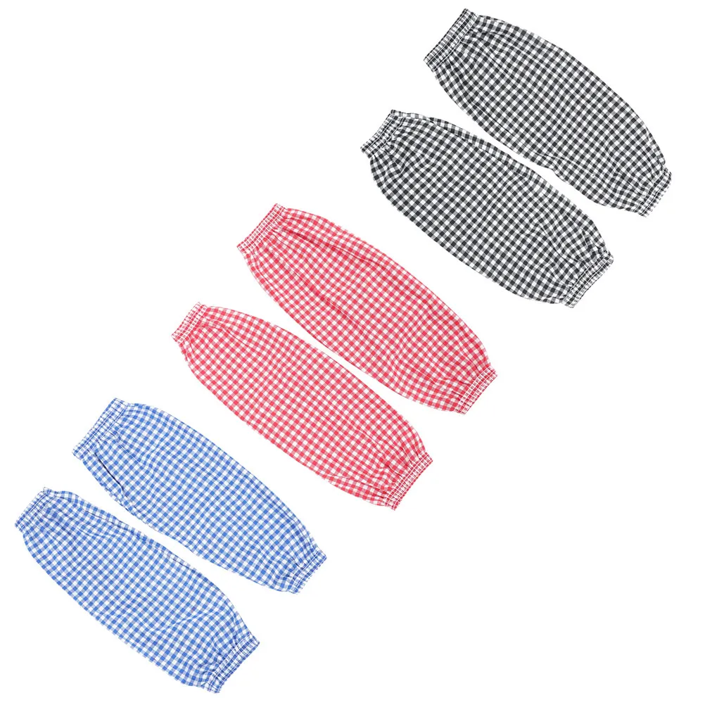 

6Pairs Arm Sleeves Cotton Linen Fabric Plaid Design Elastic Comfort Fit Dishwashing Planting Welding Reusable
