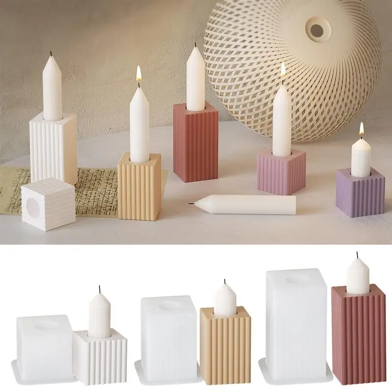 Classical Striped Roman Square Silicone Candle Mold Columnar Striped DIY Candle Holder Making Design Shape Candle Handmade