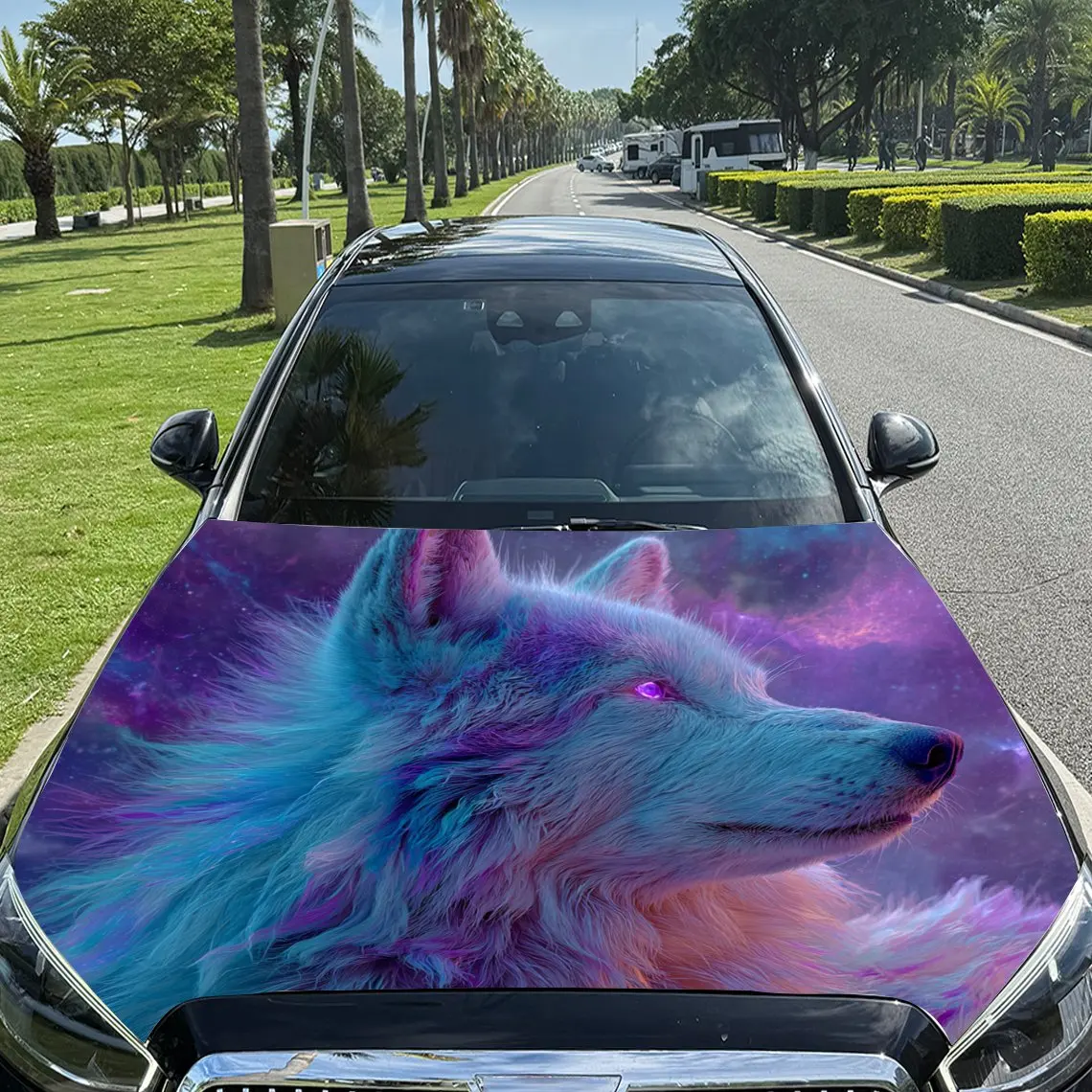 Psychedelic Colorful Spirit Wolf Print car hood stickers, waterproof self-adhesive, scratch resistant, easy to stick, durable ca