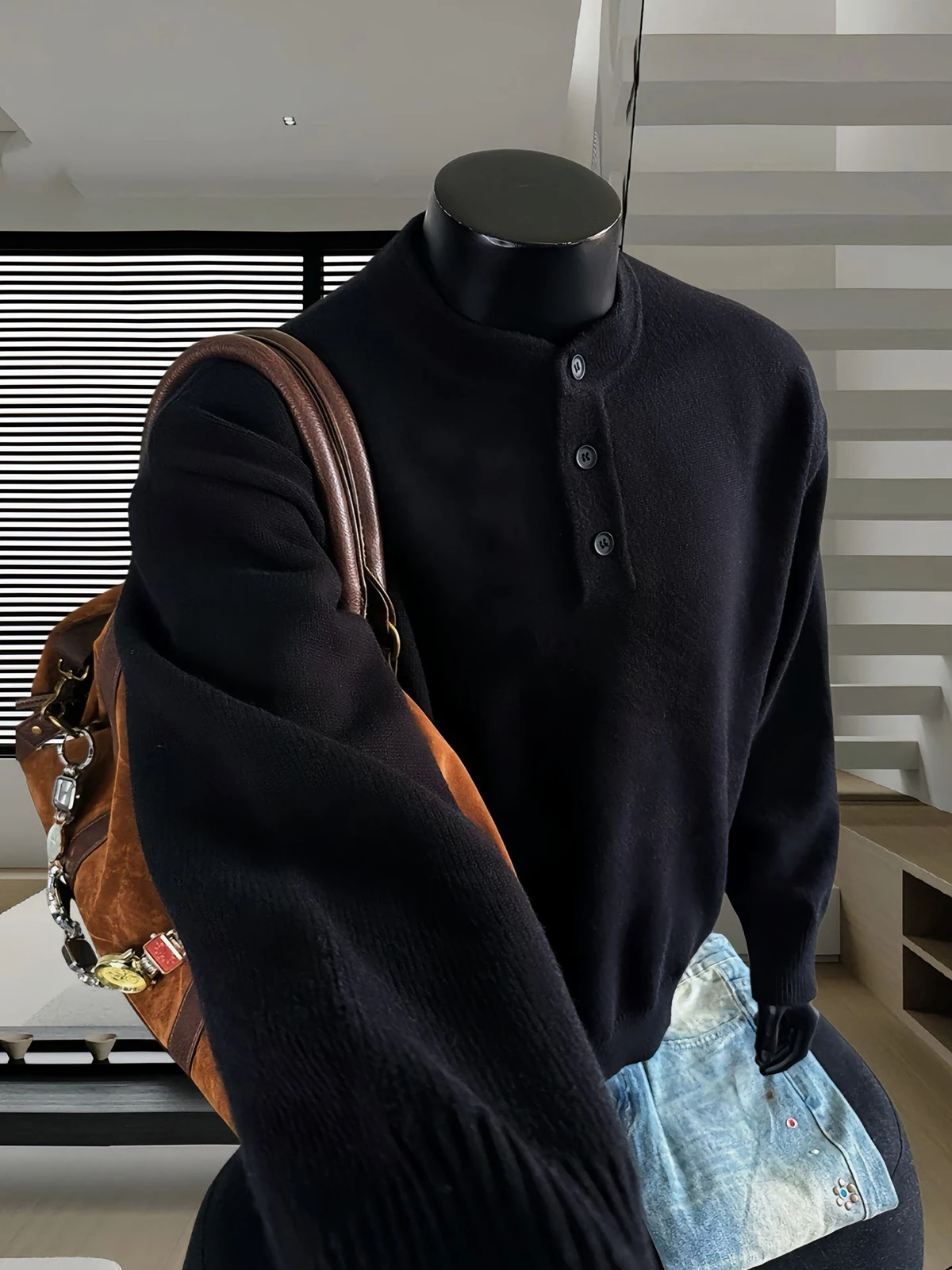 

Мужской зимний свитер Cleanfit Bla Henry Collar: высококачественный базовый слой, американский стиль, длинный рукав, верхняя одежда