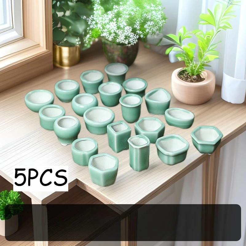 Chinese Style Celadon Style Thumb Flower Pot Mini Bean Pot Retro Plain Home Desktop Decoration Small Flowerpot with Hole