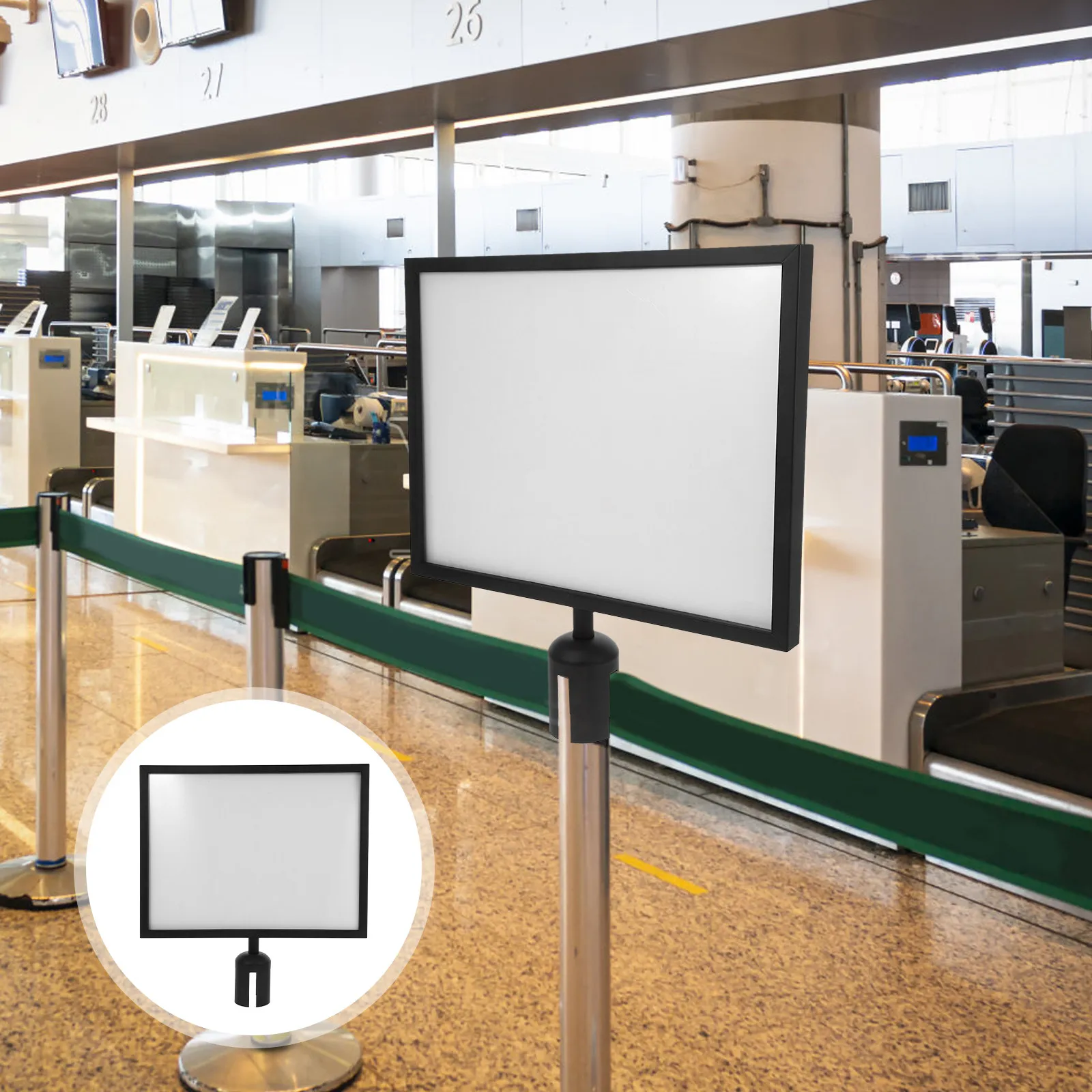 Metal Stanchion Sign Holder Portrait Frame with Cover for Vertical Stanchion Posts Easy Install Remove Seconds Crowd Control
