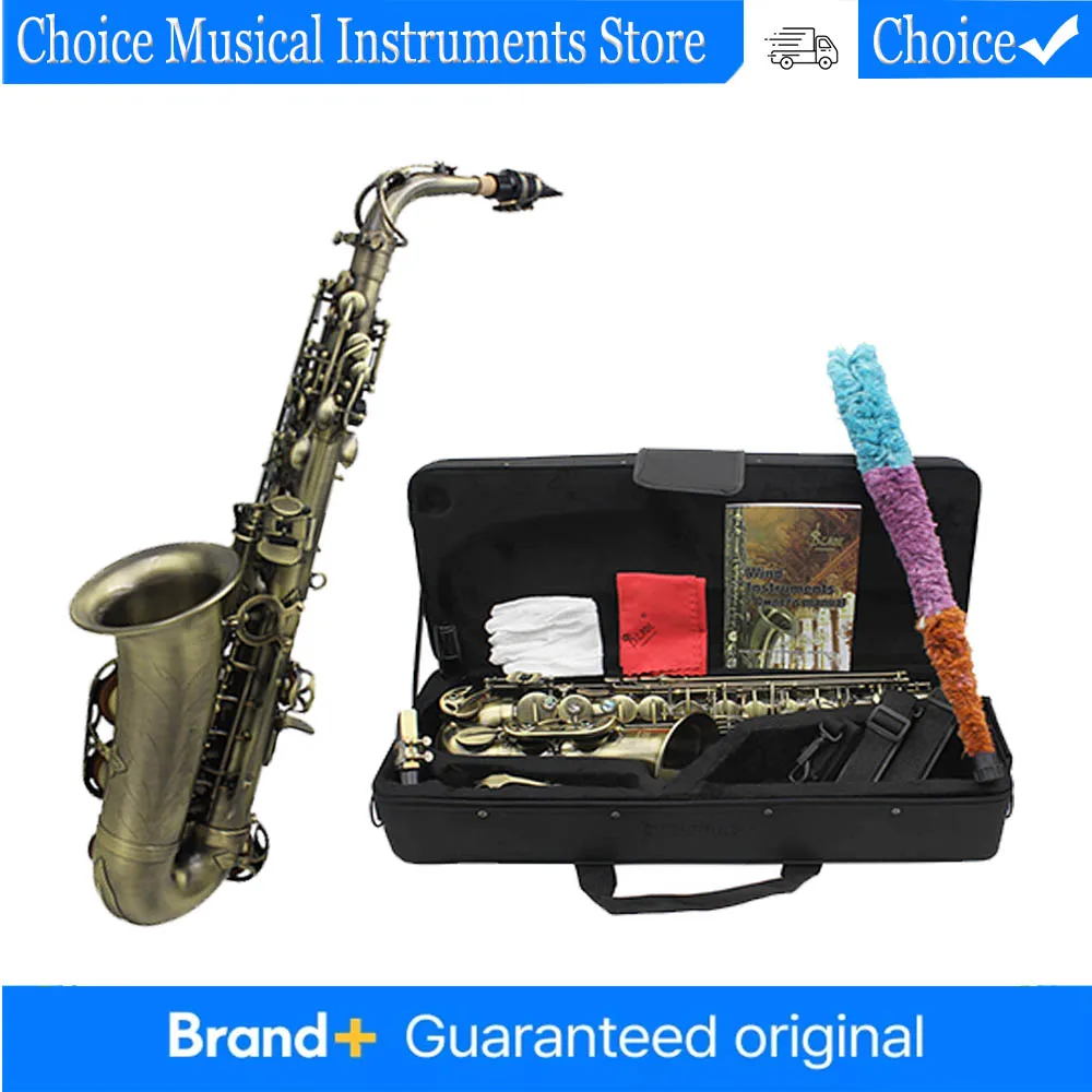 SLADE Eb E شقة ألتو ساكسفون العتيقة الأخضر النحاس ساكس ساكسفون آلات الموسيقى آلات النفخ مع قفازات اكسسوارات مجموعات #1
