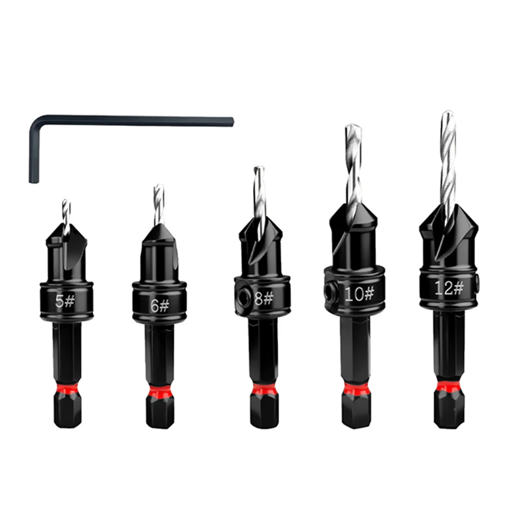 

5 шт. сверло с зенковкой для деревообработки, сверло, пилот # 5 # 6 # 8 # 10 # Детали электроинструмента для дрели с 12 резами