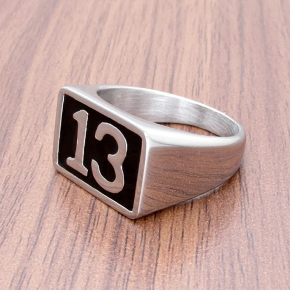 Motorcycle Series European and American Personalized Retro Lucky Numbers 13 Men\'s Stainless Steel Rings Sizes 7-16