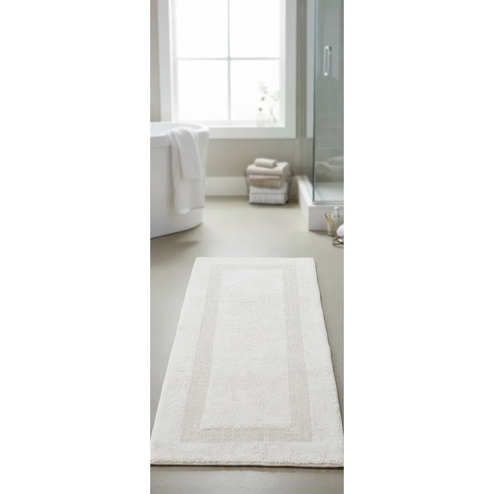 

Reversible Long Bath Mat 60x24 Inch Plush Cotton Runner Machine Washable for Bathroom Kitchen Ivory