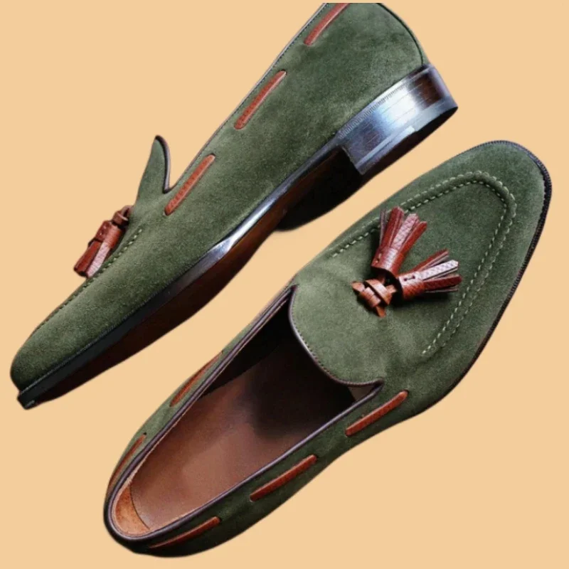 Mocassins à pampilles floquées pour hommes, chaussures formelles faites à la main, noir, vert, marron, bleu, taille d\'affaires 38-47
