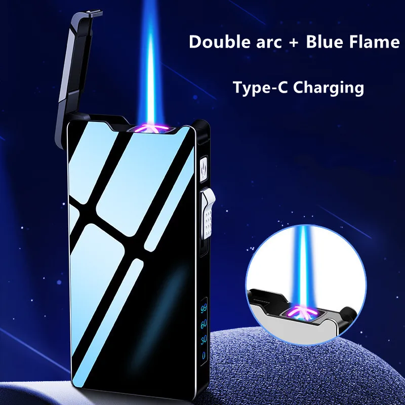 New Metal Outdoor Windproof Double Arc Type-c USB Lighter Gas And Electricity Dual-use Touch Induction Pulse Cigarette Lighter