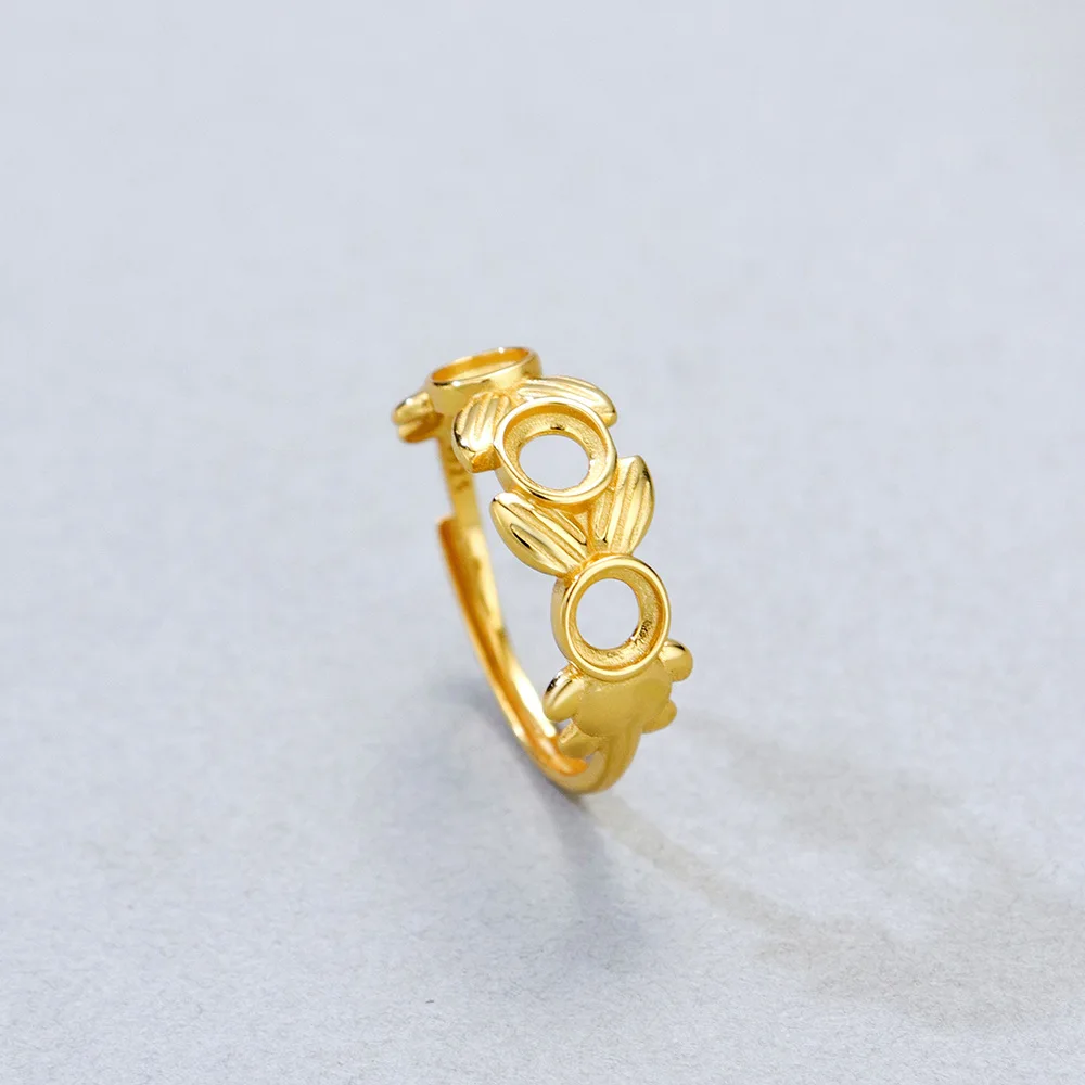

S925 Gold Plated Adjustable Open Ring Blank Unset Minimalist Luxury Fashion Ring Setting Fine Jewelry Making Supply