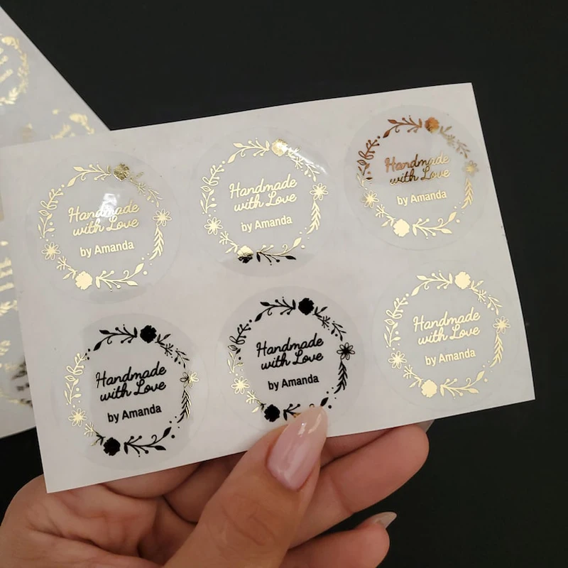 100pcs/Lot Custom Gold Foil Stickers Wedding Favor Stickers Gold Foil Custom Stickers Custom Gold Foiled Clear Stickers