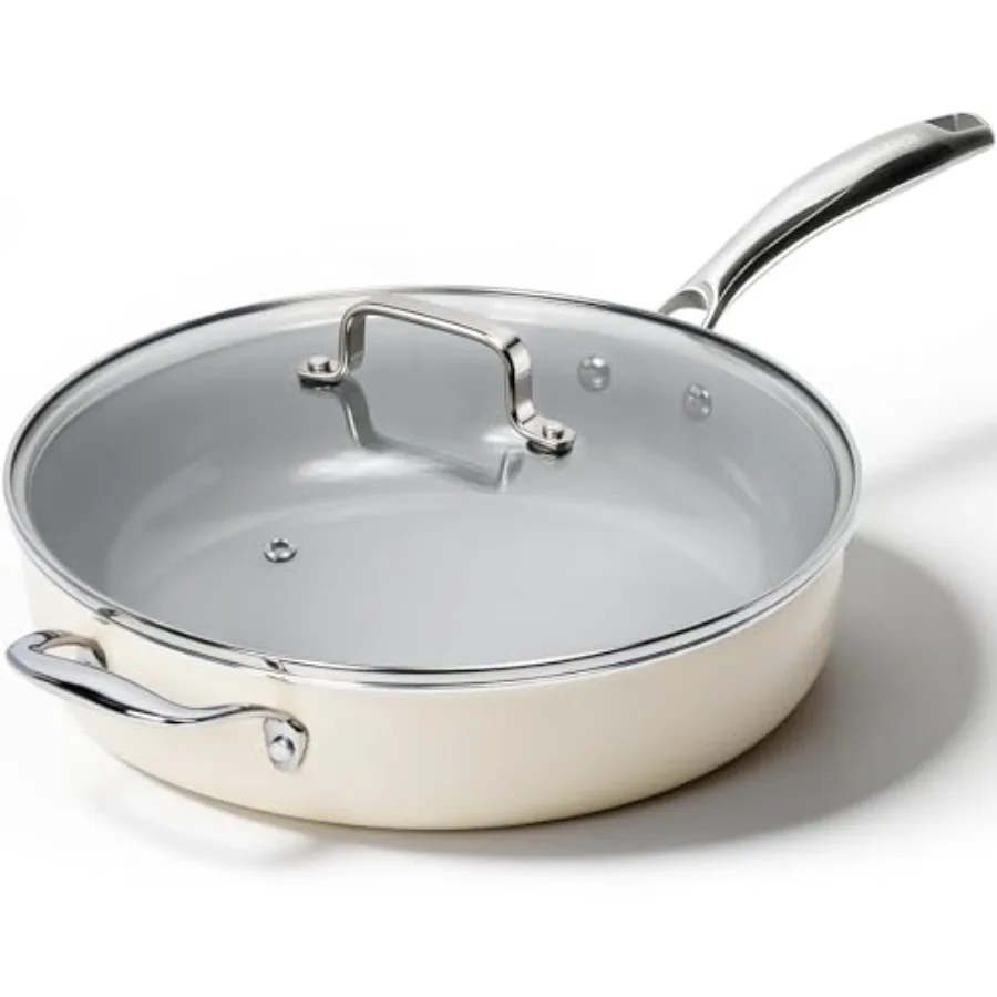 

Nonstick Frying Pan with Lid - 12 inch Ceramic Deep Frying Pan for Cooking - 5 QT Large Saute Pan with Stay Cool Handle, Induct