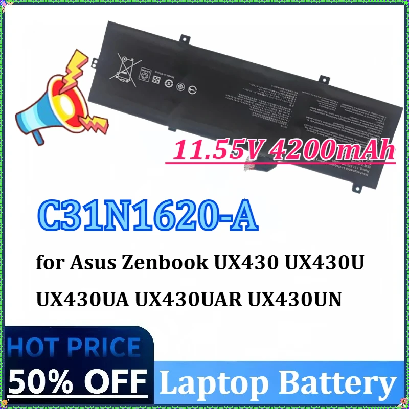 

C31N1620-A 11.55V 4200mAh Laptop Battery for Asus Zenbook UX430 UX430U UX430UA UX430UAR UX430UN UX430UNR UX430UQ U4100 U4100UN