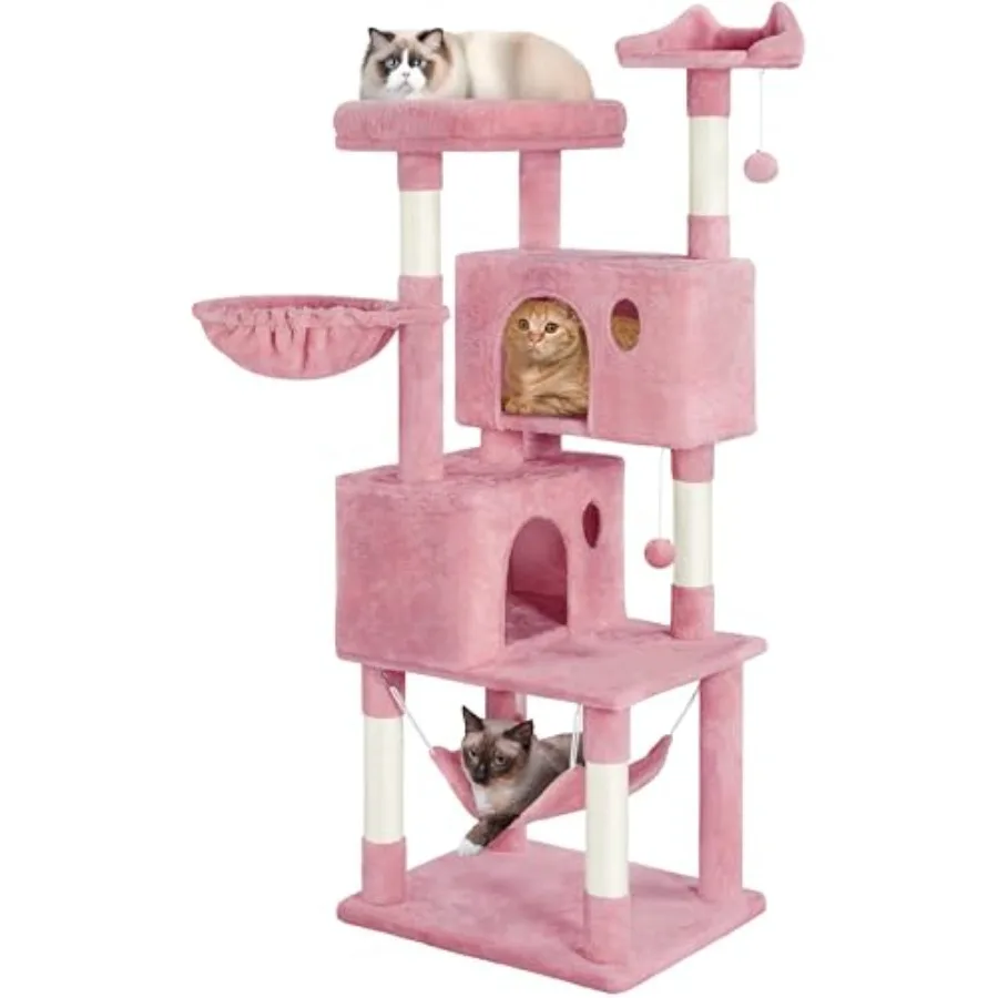 

Multi-Level Cat Tree Large Cat Tower with Condos Platform Cat House Cat Tree for Medium Cats Pink 64.5in