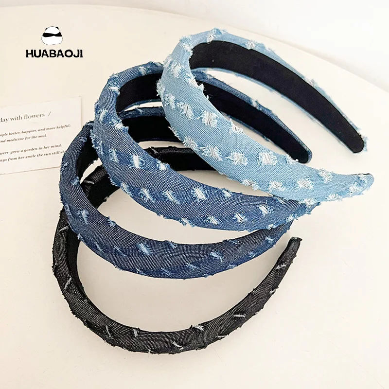 Korean Style Fabric Denim Hair Bands Women Sponge Wide Brim Headband Hair Accessories