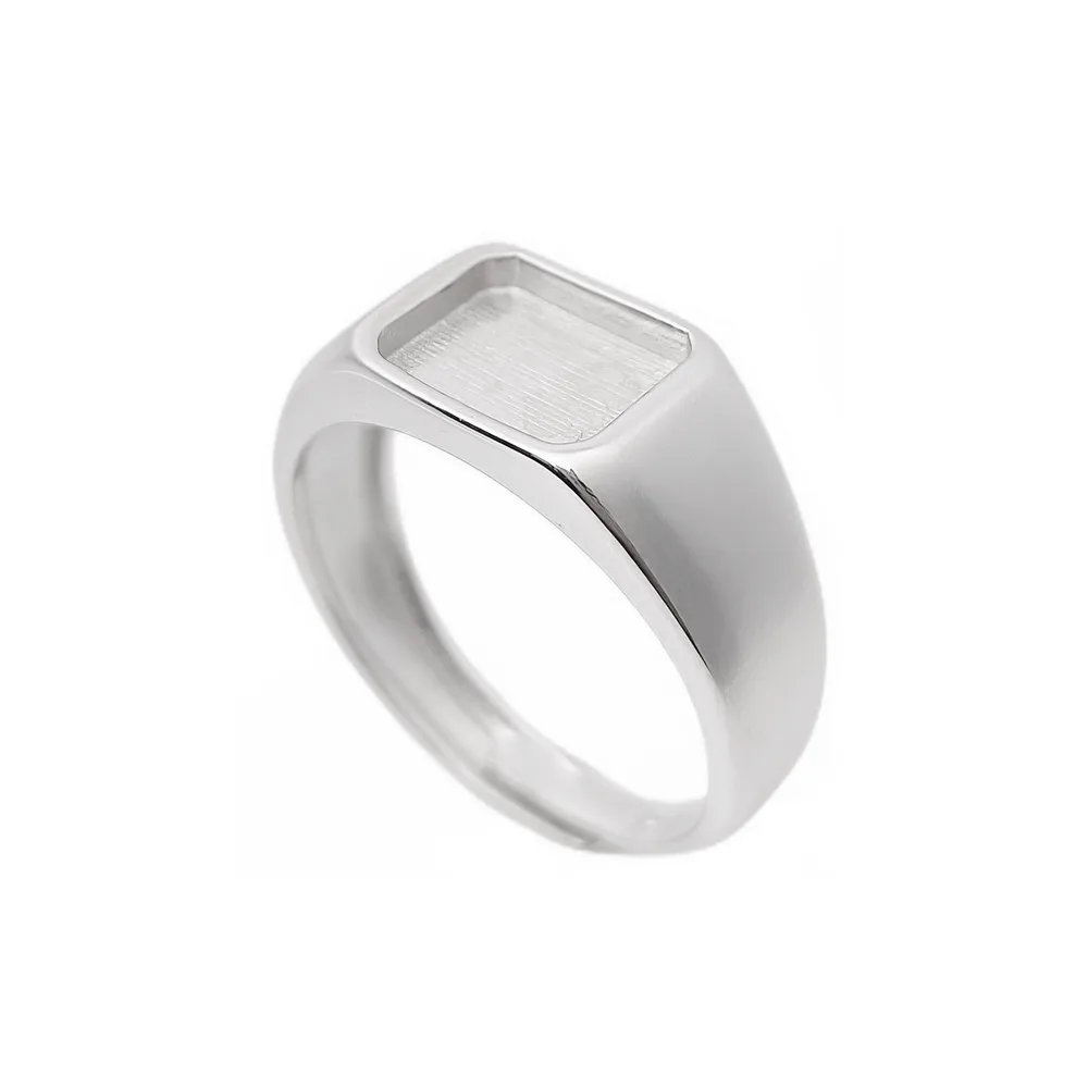 Ring Blank (8x10mm Rectangle Blank) Long-Lasting White Gold Plated 925 Silver Ring Base Adjustable Ring Setting