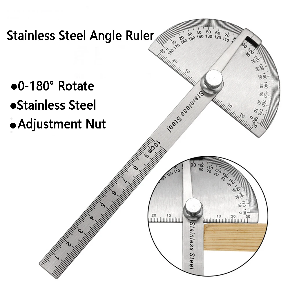 

1Piece Stainless Steel Angle Ruler Gauge 180 Degree 0-10CM Adjusting Semicircle Divider Multi Function Protractor