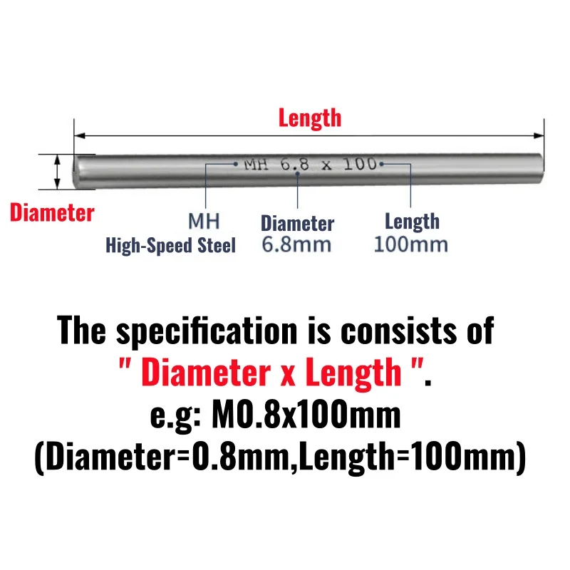 High Speed Steel Solid Round Rod Axis Linear Shaft Bearing Diameter 0.8mm~12mm Length 100/200mm