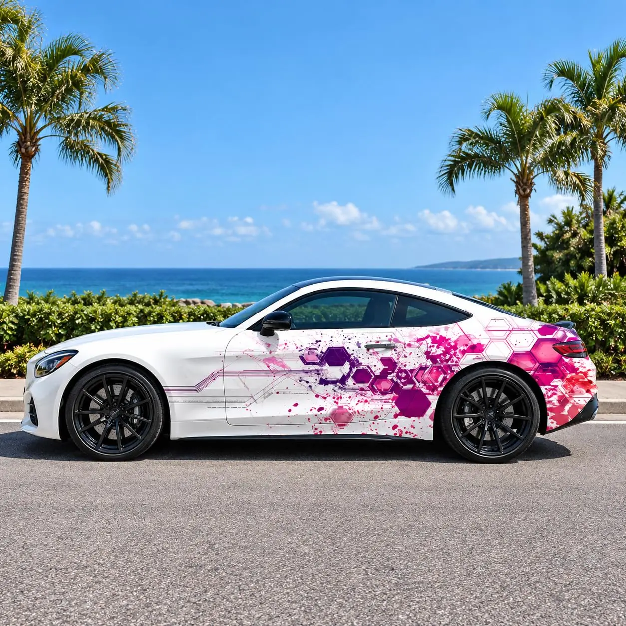 Pink Purple Hexagon Splatter Car Wrap Vinyl Decal Sticker
