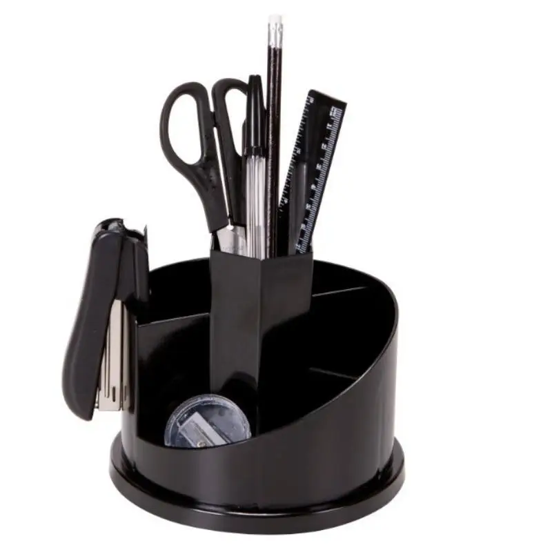 Black Rotatable Pen Holder Pencil Container Desktop Storage Cosmetic Brush Organizer For Home Office Plastic Pen Pot Kids Adults