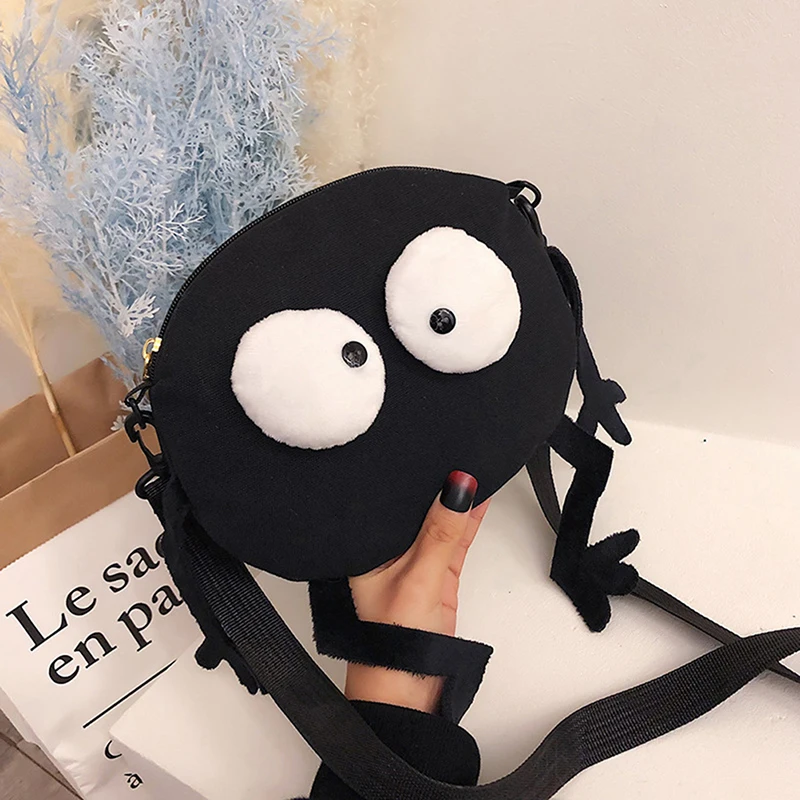 Big Eyes Canvas Shoulder Bag para meninas, bonito preto briquetes Messenger Bag, Kids Coin Purse, mini bolsa crossbody, nova moda