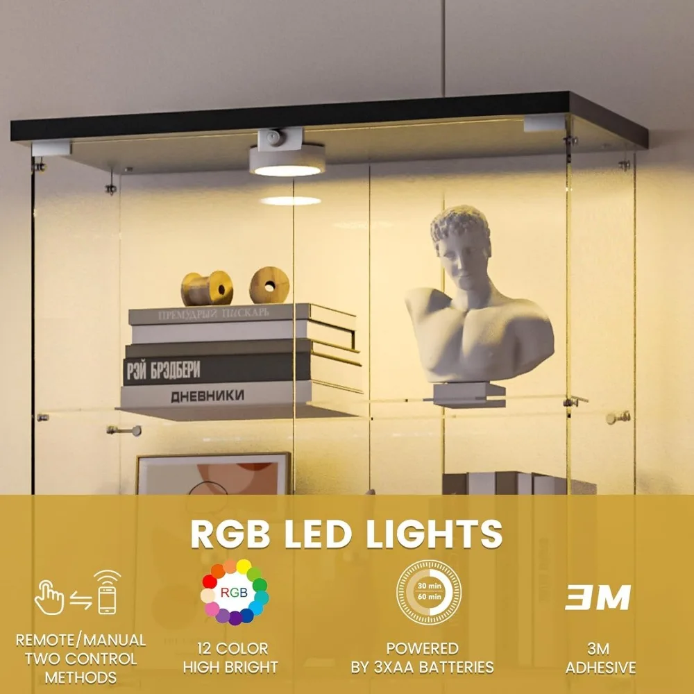 4-Shelf Lockable LED Illuminated Glass Display Cabinet with 2 Doors and Tempered Glass Shelves
