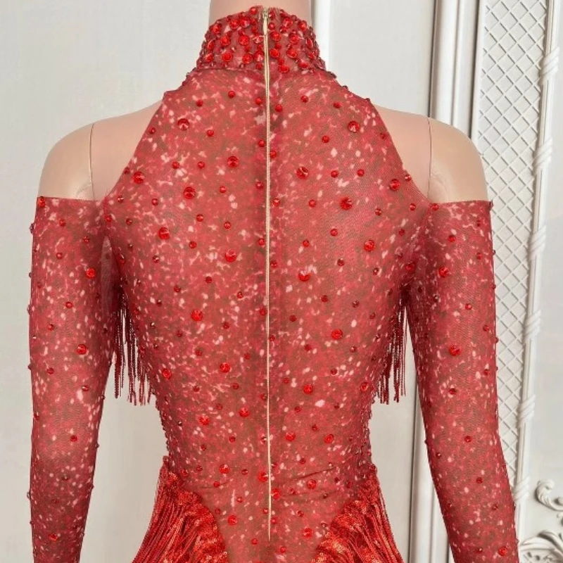 เครื่องแต่งกายไนท์คลับบาร์เพชรSequins Fringedตาข่ายOnesiesนักร้องหญิงรุ่นCatwalk Vestido De Mujer Para Bodas Invitada
