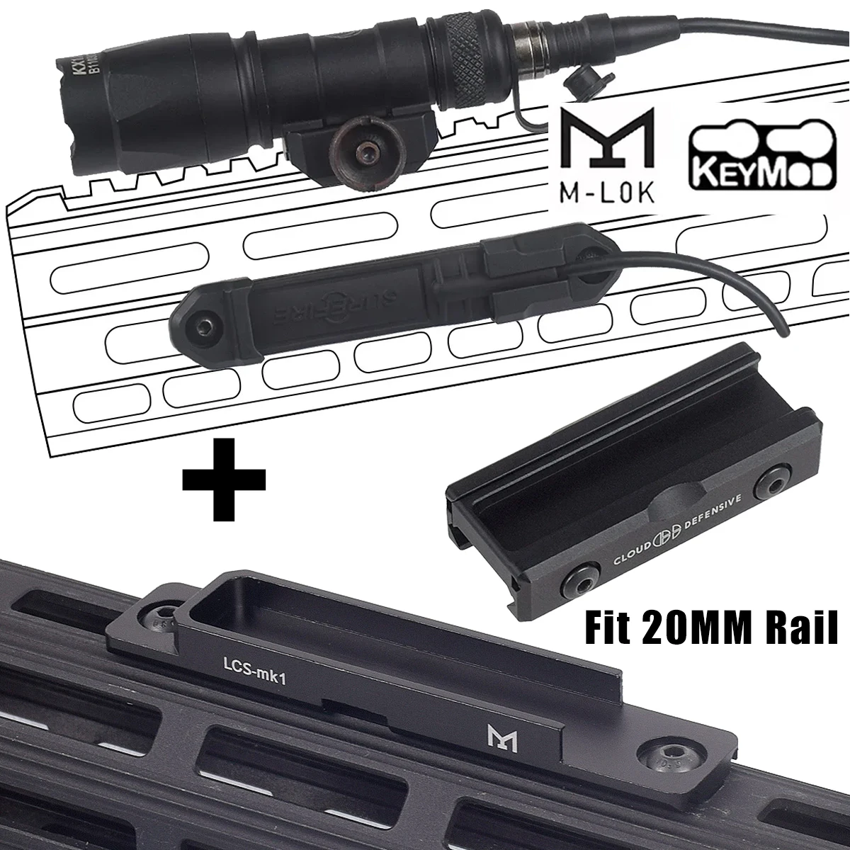 

Mlok Keymod 20mm Rail Mount For Surefire M600 M300 White Light Flashlight Remote Tape Pressure Pad Switch ST07 M-lok Accessories