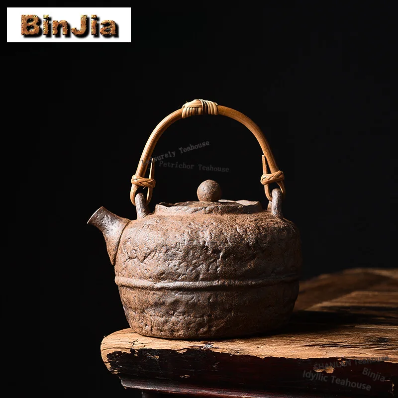 850ml Rattan Weaving Lifting Handle Boiling Water Kettle Large Capacity Tea Maker Pot Healthy Tea Kettle with Strainer Tea Items