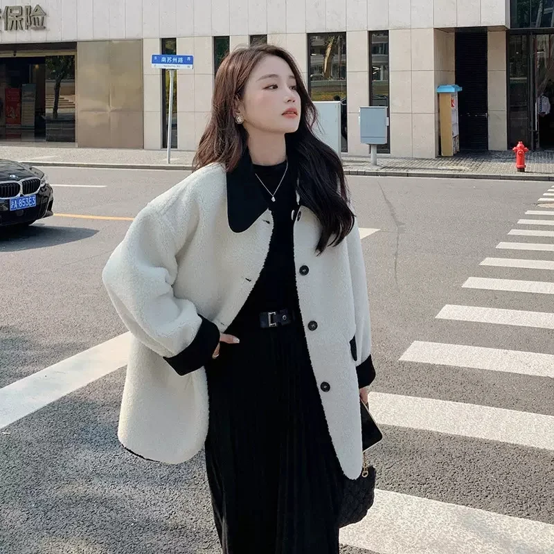 

Senior Sense of The Style of Woman With Two Sides Wear Lamb Wool Coat Female Autumn Winter 2022 Thickened Matching Cotton Jacket