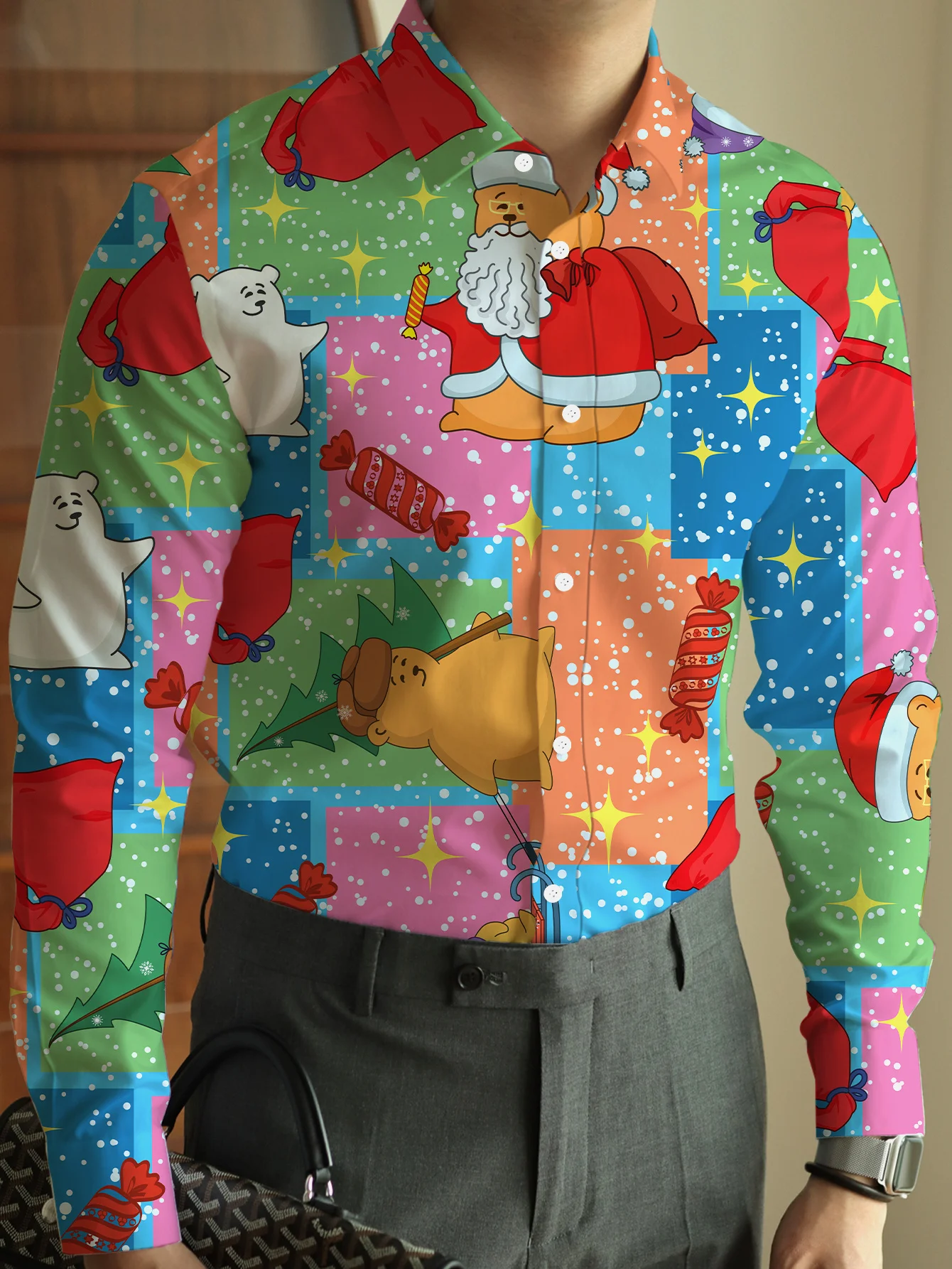 

Men'S Stylish Long Sleeve Button-Up Shirt - Vibrant Floral Print, Non-Stretch Fabric, Perfect for Formal or Casual Occasion