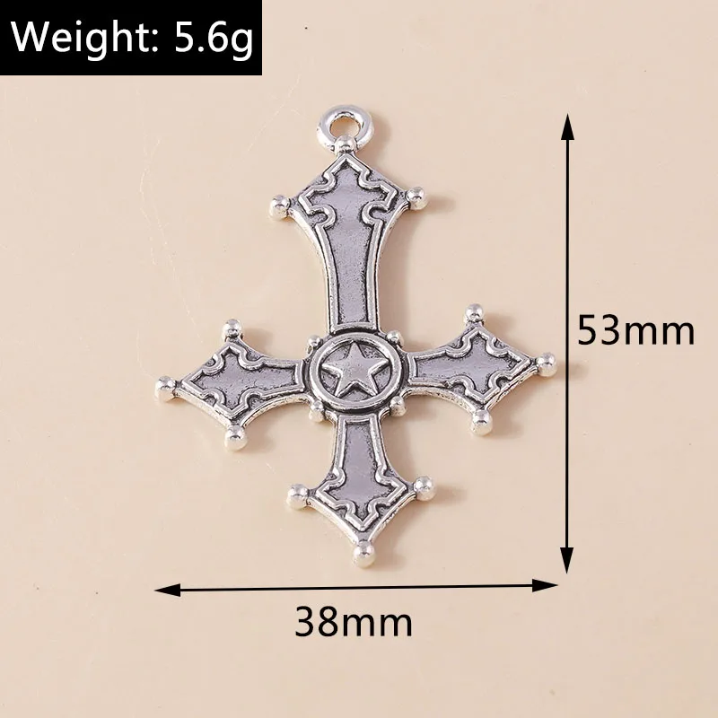 4 Stück 38*58mm Punk-Totenkopf-Kreuz-Anhänger aus Metalllegierung, Vintage-Gothic-Kreuz-Anhänger für DIY-Armbänder, Halsketten und Schmuckherstellung – Detail 6
