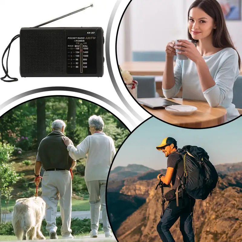 Radios portables Am Fm Transistor Radio électronique compacte alimentée par batterie avec basse stéréo pour cuisine Camping Garage voiture