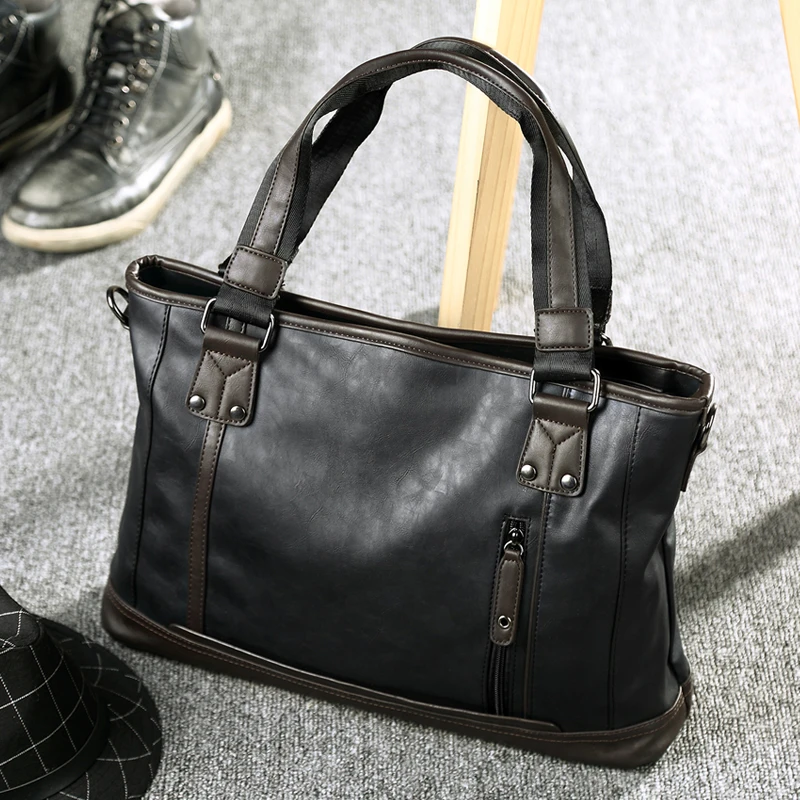 Men Shoulder Bag PU Leather Travel Messenger Crossbody Bags Large Capacity 15inch Laptop Bags