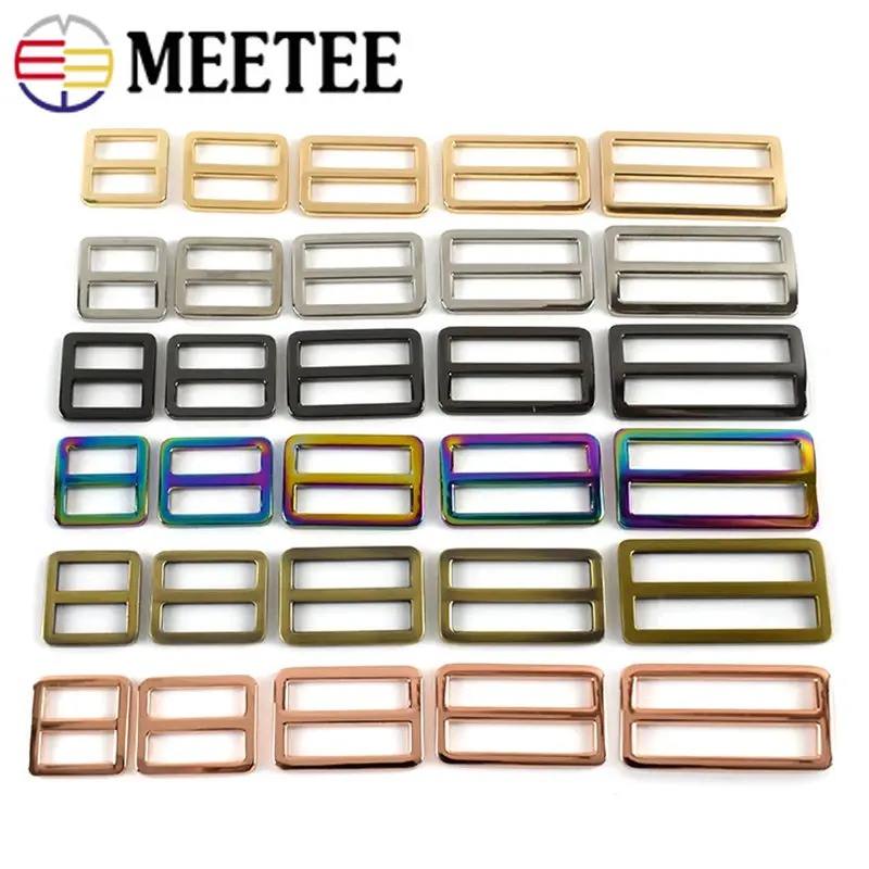 5Pcs Meetee 16/20/25/32/38/50mm Metal Tri-Glide Ring Buckles Bag Adjuster Clasp Shoes Belt Hook DIY Clothes Hardware Accessories