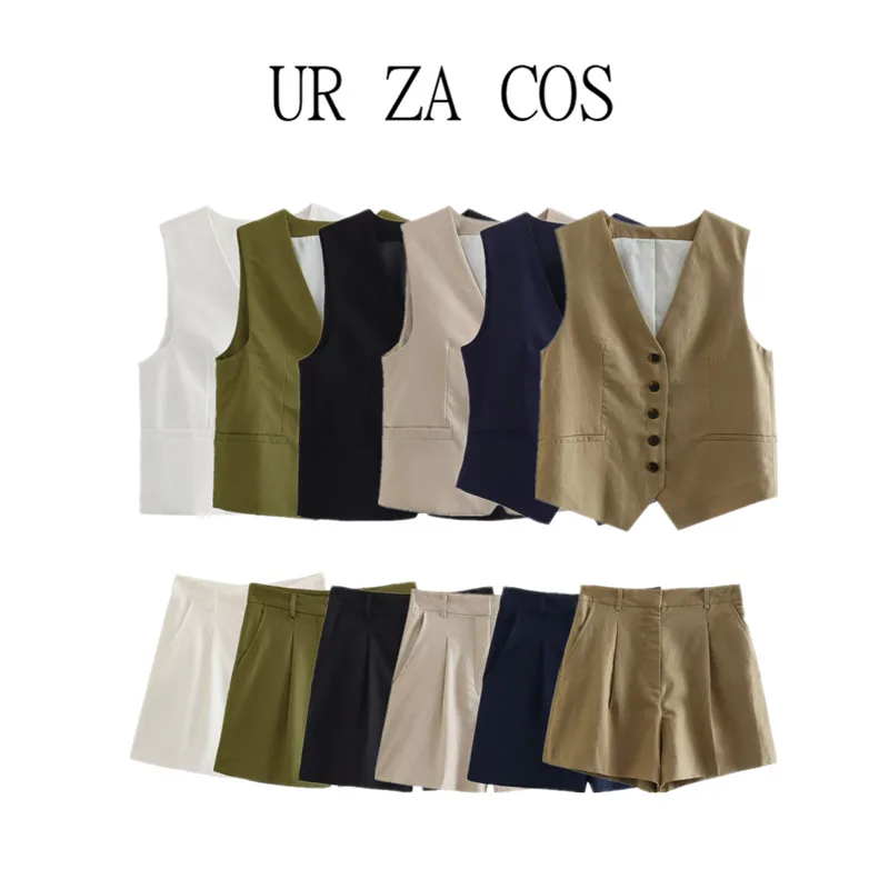 

Slim Fit Mixed Linen Vest Autumn New Sle Women's Faion Set Polyester Material 7%-80% Content for Ages 25-35