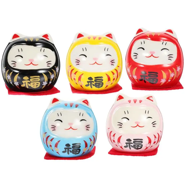 

5pcs Daruma Japanese Ceramic Figurine Mini Cake Japanese Decorations Figurines Statue Fortune Maneki Neko Good Wealth Decoration