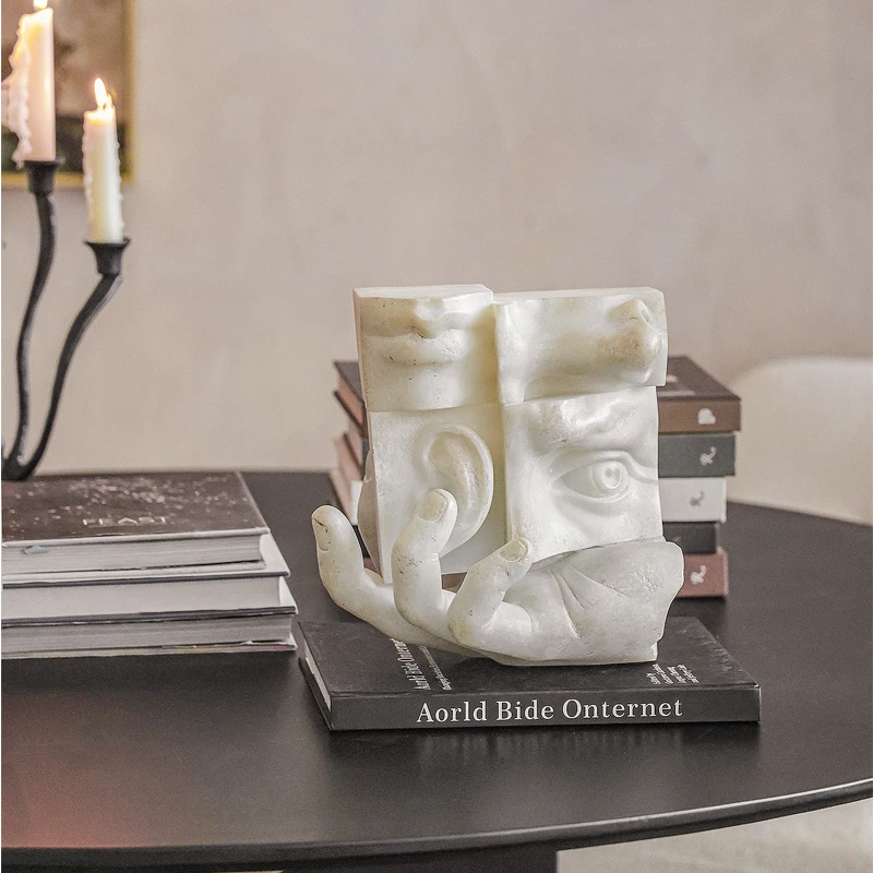 Senses Poem: French-Style Jade-Inspired Facial Sculpture Villa Living Room Model Unit Decorative Art Resin Crafts Object