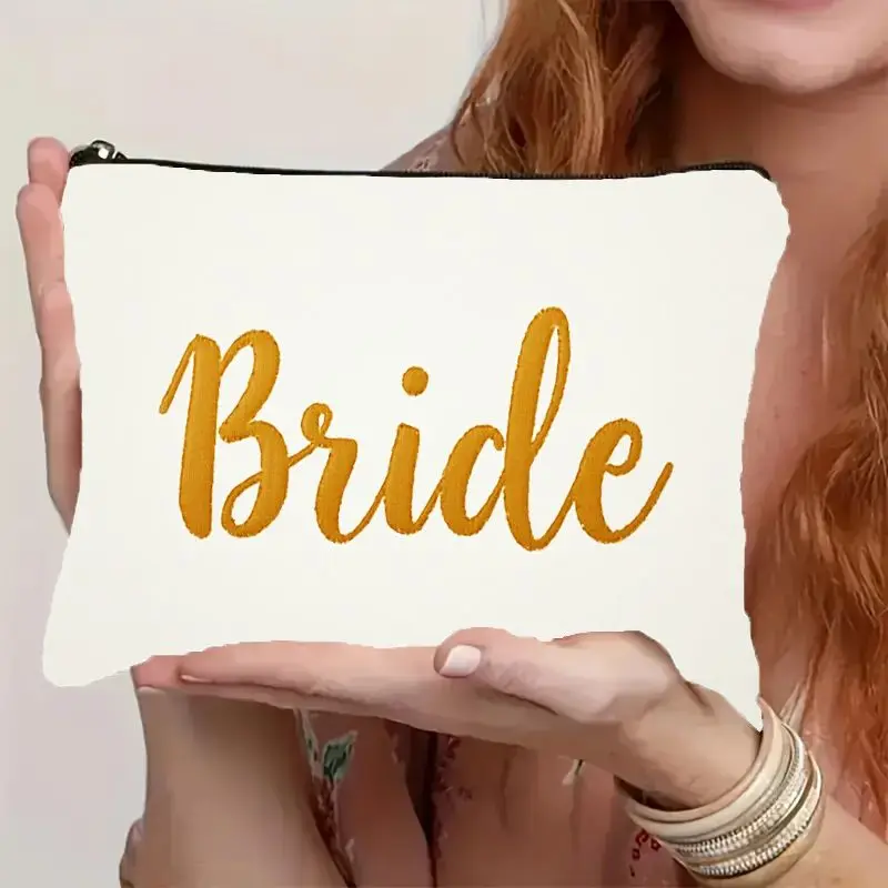 Bride Makeup Bag Suitable for Travel & Wedding Gifts - Golden Lettering 