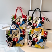 Kawaii Disney Mickey & Donald Duck Canvas Tote Bag , Zip Closure, Casual Shoulder Bag for Women, Colorful Cartoon Print
