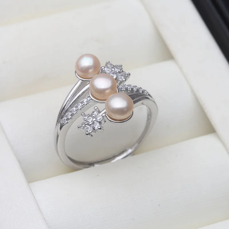 Women's Adjustable 925 Silver Freshwater Pearl Ring