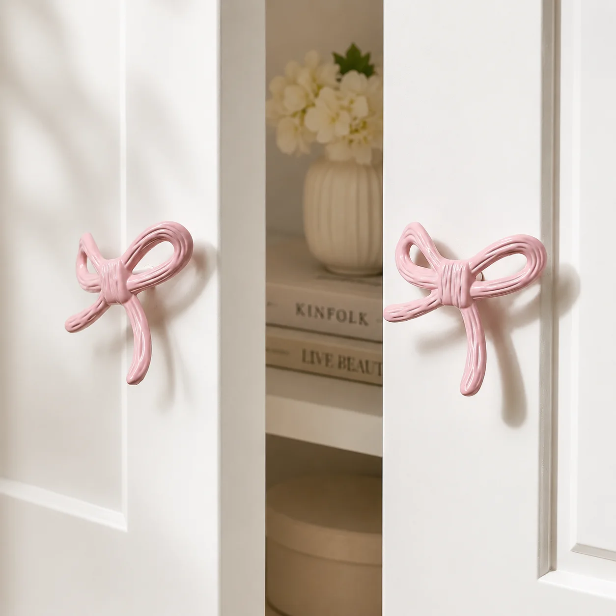 Large Size Pink Bow Cabinet Pulls Drawer Handle Zinc Alloy Metal Furniture Pulls for Dressing Table Small Cabinets DIY