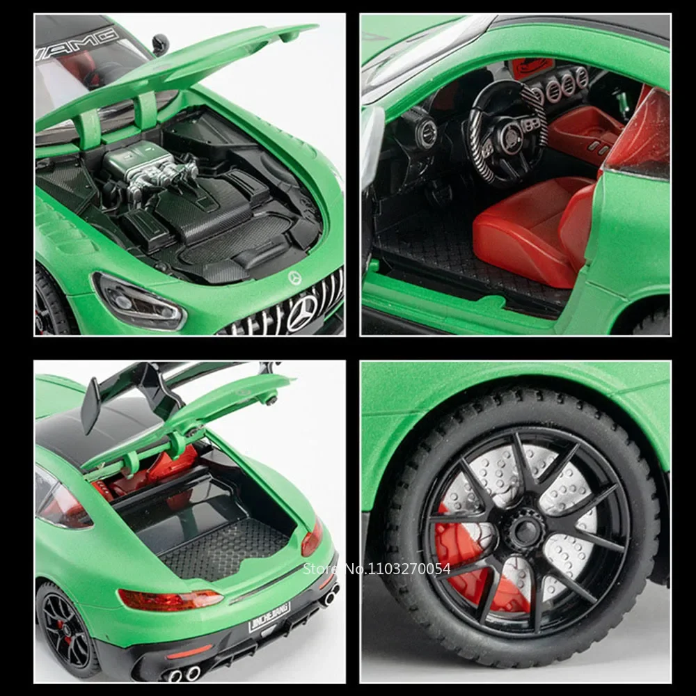 1:24 benz amg gt modelo de liga em miniatura brinquedos carro esportivo diecast 4 portas abertas luz de som puxar para trás crianças veículos de brinquedo presentes