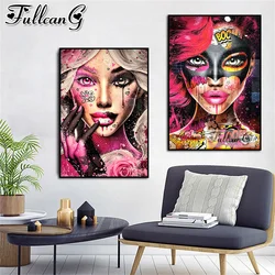 Graffiti Woman Pink Lips Abstract Diamond Painting Cross Stitch Diy 5D Full Mosaic Embroidery Girl Pictures Wall Decor AA3633