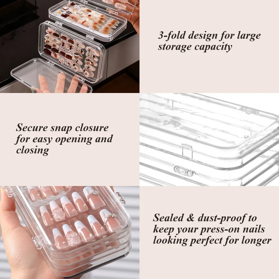 3-Fold Press On Nails Storage Box, Dustproof Cover Nail Art Organizer, Portable Manicure Display Case - view 4