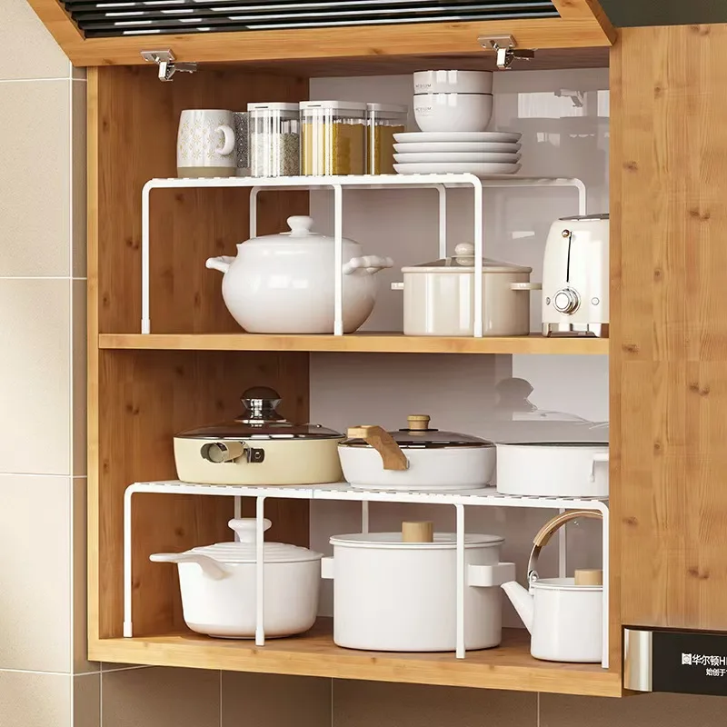 

Retractable shelves in the kitchen, storage racks for thickened wrought iron layered storage of bowls, plates and pots