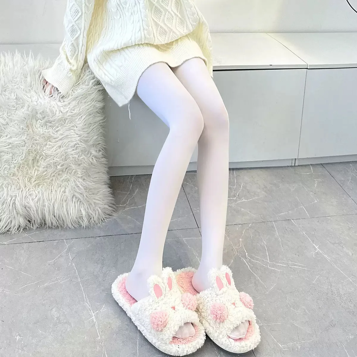 Übergröße Lolita JK Mädchen Milchweiße Tanzstrümpfe Damen Samt Dünne Alltags-Strumpfhose Winter Schwarze Damen Superelastische Strumpfhose – Detail 2