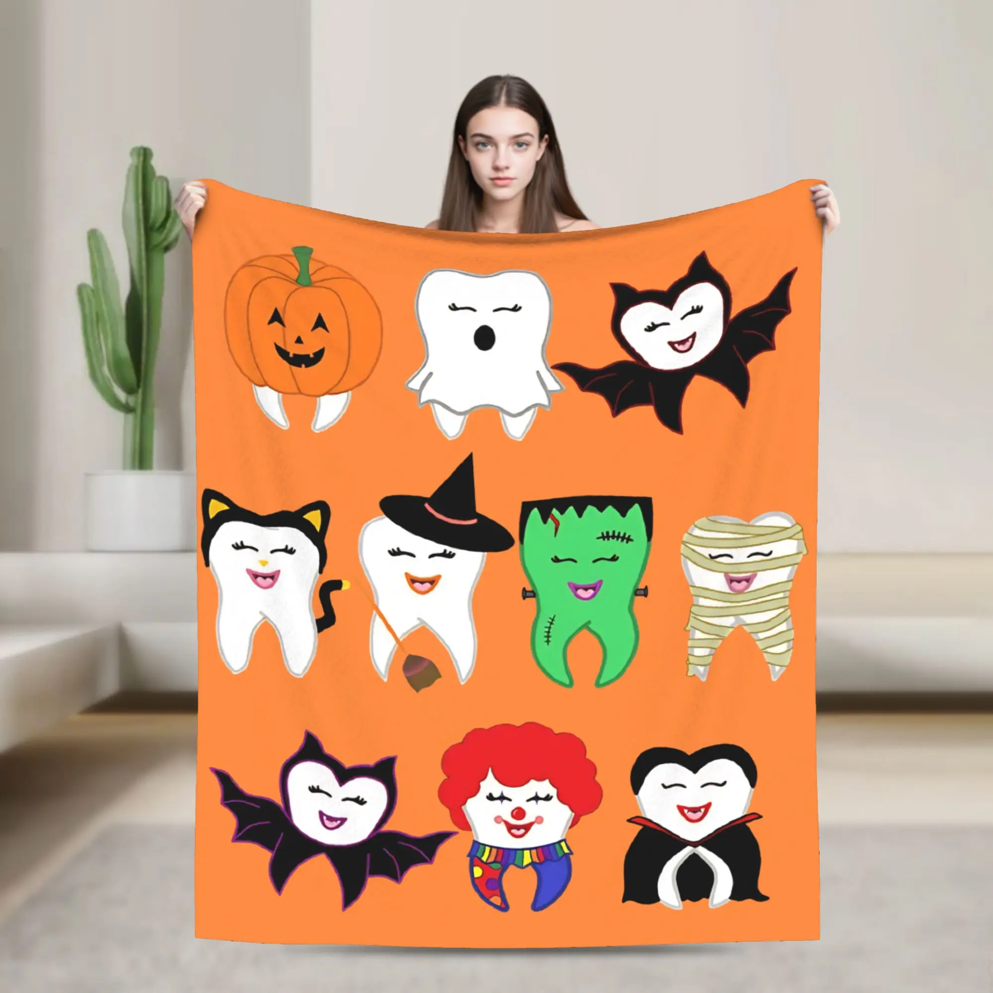 Halloween Teeth  Fleece Blankets Cartoon Teeth Helloween Creative Throw Blanket for Bed Sofa Couch 125*100cm Bedspreads,