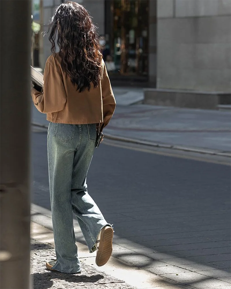 Female Fashionable Winter Autumn Commuter Street Outerwear Fashion Warm Plush Leather Woman Jackets Solid Color Brown Khaki