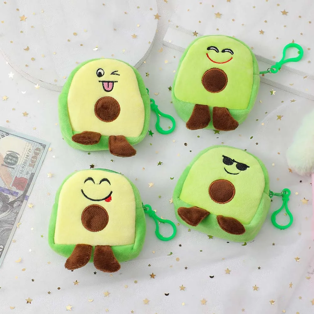 Money Pouch Avocado Plush Coin Purse Fruit Avocado Keyring Small Coin Bag Earphone Protective Sleeve Zipper Avocado Wallet