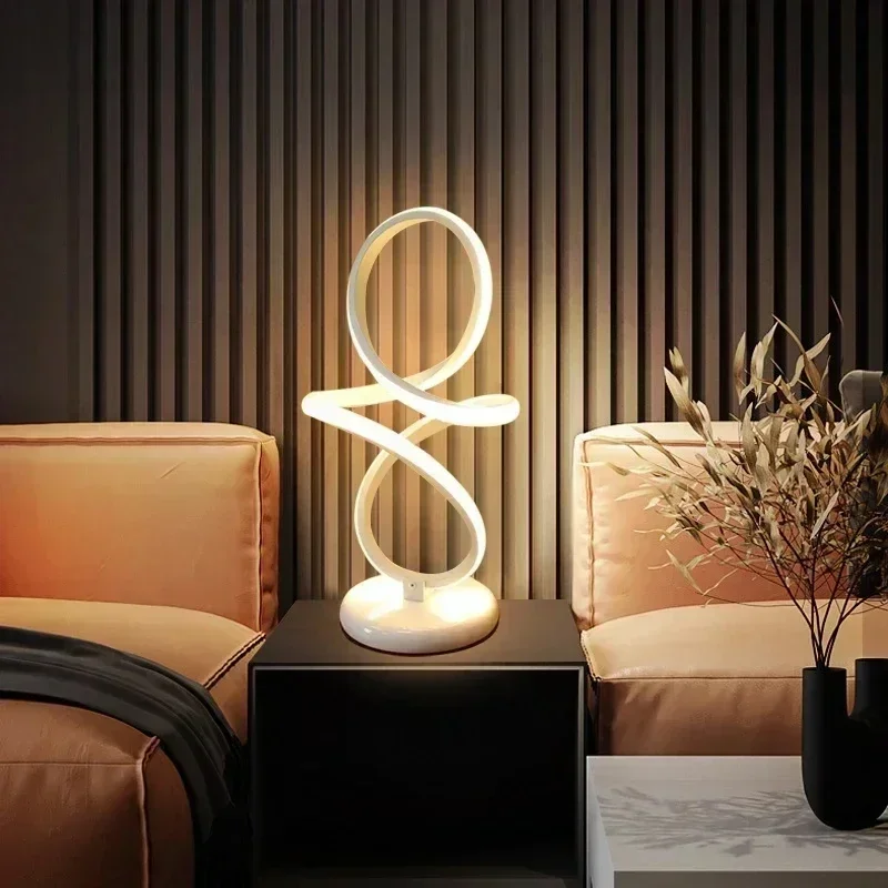 Ascelina LED Table Lamps Minimalist Lines Black White Lights For Study Makeup Desk Bedside Living Room Bar Decorative Fixtures